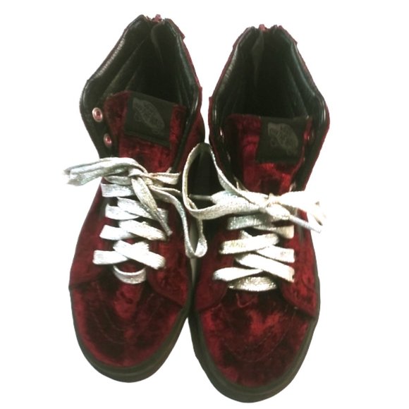 Kids Burgundy Velour Vans - Picture 3 of 11